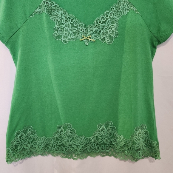 Kelly Green Women's Lace Trim Top Size L Green 90s Retro Y2K Feminine - Picture 3 of 7